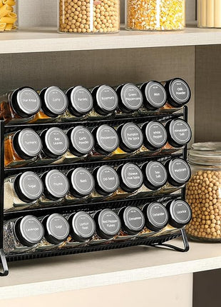 AOZITA Spice Rack Organizer for Cabinet, Spice Organizer with 28 Empty Spice Jars with Black Lids, Funnel, Spice Labels, Seasoning Organizer for Countertop, Cabinet, Kitchen, Pantry, Cupboard