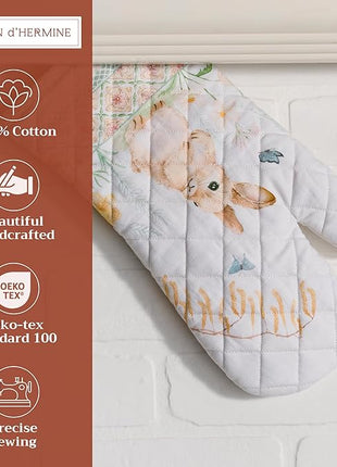 Maison d' Hermine Oven Gloves 100% Cotton Oven Mitt 7" x 13" with Loop Heat Resistant, BBQ, Cooking Gloves, Baking, Grilling, Kitchen, Handling Hot Pans Spring/Summer (Pack of 1, Easter Dew)