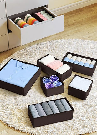 DIMJ Drawer Organizer Clothes, 12 Pack Underwear Organizer, Foldable Closet Organizers, Sock Organizer Bra Organizer, Fabric Dresser Organizer for Clothes, Bra, Socks, Tie (Brown)