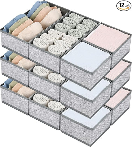 DIMJ Drawer Organizers for Clothing, Set of 12 Dresser Drawer Organizers, Fabric Closet Organizers and Storage, Drawer Dividers for Baby Clothes, Socks, Belt, Tie (Blended)