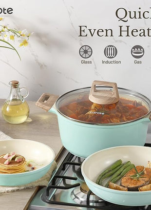 CAROTE 21-Piece Ceramic Pots and Pans Cookware Set, Non Stick Induction Cook Ware Kitchen Cooking Set Non-Toxic Health, PFAS Free
