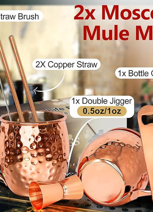 LINALL Moscow Mule Copper Mugs- Set of 2 Copper Plated Stainless Steel Mug 18oz, for Chilled Drinks (2 pcs)