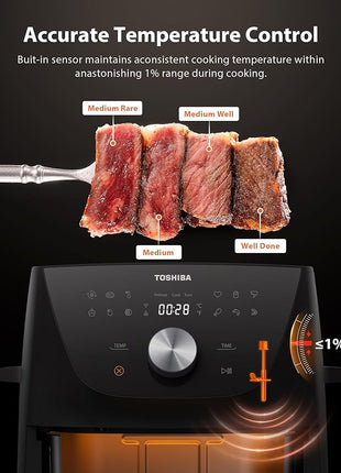 Toshiba 7.7QT Air Fryer, Family-Size for Quick and Easy Meals, 12 Preset Menus and Menu-IQ Function, 1°F Precision, 90% less fat, Double-sided Handles Easy Carrying