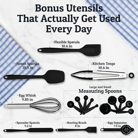 Priority Chef Stainless Steel Mixing Bowls with Lids Set, Metal Nesting Bowls with Airtight Lids, Graters, Non-Slip Base & Measurement Marks, Includes Utensil Set for Prep, Baking & Storage, Black