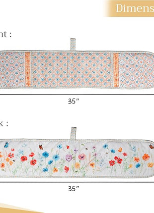 Maison d' Hermine Double Oven Mitts 100% Cotton 7"x35" Double Oven Mitt Heat Resistant BBQ Cooking Gloves with Loop, Baking, Grilling, Home, Kitchen, Handling Hot Pans Spring Summer (Summer Whisper)