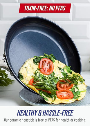 Blue Diamond 12" Nonstick Frying Pan Skillet, Diamond Infused PFAS & PTFE-Free Ceramic Pot, Dishwasher & Oven Safe, Stay Cool Handle, Durable Non Toxic Metal Utensil Safe, Egg & Omelet Pan, Blue