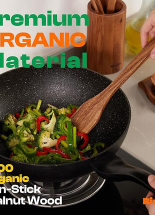 Riveira Walnut Wooden Spoons for Cooking Set of 3 – Natural Walnut Wooden Cooking Utensils, Spatula, Spoon - Premium Quality Utensil Set for Non-Toxic Cooking