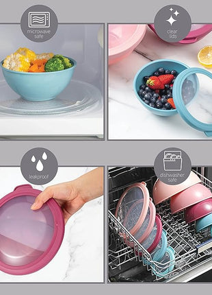 COOK WITH COLOR Mixing Bowls with TPR Lids - 12 Piece Plastic Nesting Bowls Set includes 6 Prep Bowls and 6 Lids, Microwave Safe Mixing Bowl Set (Multicolored Set with Large Blue Bowl)