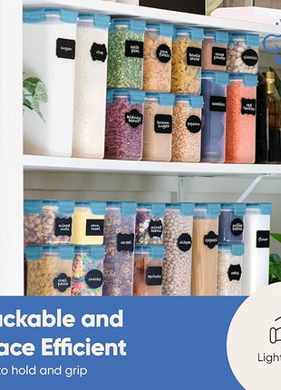 Chef's Path Airtight Food Containers with Lids (24 Pack - Blue) Kitchen Pantry Organization - BPA Free Food Storage Organizers for Cereal, Brown Sugar, Dry food - With Marker, Labels & Spoons