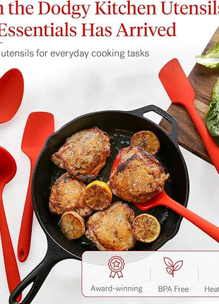 GIR: Get It Right 5-Piece Silicone Essentials Kitchen Utensils Set - Ladle, Spatula, Flip, Spoon & Spoonula - Non-Toxic Cooking Utensils for Nonstick Cookware, Cooking and Baking - Fire Red