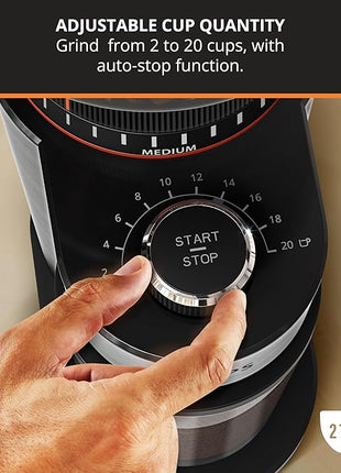 KRUPS Flat Burr Coffee Grinder Electric, 18 Adjustable Grind Settings, 2-20 Cups per Grind, Single Touch, Coffee Bean and Spice Grinder, Stainless Steel, Black