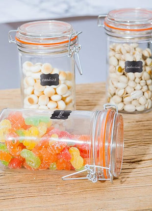 Encheng Glass Jars With Airtight Lids, 16 oz Glass Jars With Leak Proof Rubber Gasket,Wide Mouth Mason Jars With Hinged Lids For Kitchen Canisters,Glass Storage Containers 12 Pack