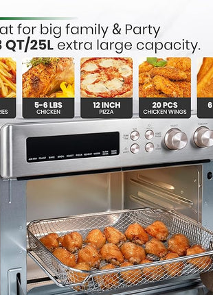 VAL CUCINA Infrared Heating Air Fryer Toaster Oven, Extra Large Countertop Convection Oven 10-in-1 Combo, 6-Slice Toast, Enamel Baking Pan Easy Clean with Recipe Book, Brushed Stainless Steel Finish