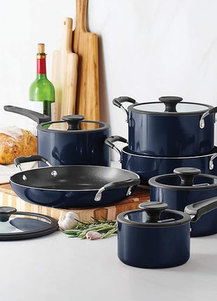 Tramontina Aluminum Non Stick 11-Piece Nesting Pots and Pans Set with Lids - Naval, Kitchen Nonstick Cookware Set, Dishwasher and Oven Safe