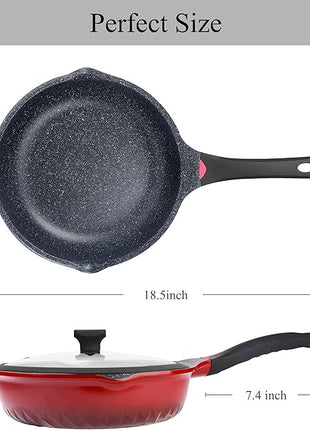 Vinchef Nonstick Skillet with Lid, 11In/5Qt Aluminum Deep Frying Pan with Lid and Heat Indicator, Anti Scratch and Anti Stain Deep Saute Pan, Induction Compatible