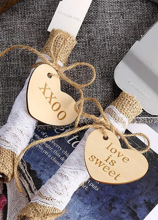 TANG SONG Rustic Style Stainless Steel Wedding Cake Knife and Serving Set Resin Plastic Handle with Twine Heart Love Wood Tag and Burlap Lace Design