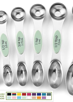 Spring Chef Stainless Steel Magnetic Measuring Spoons Set of 8 with Leveler, Dual Sided Teaspoon & Tablespoon Set, Nesting Metal Kitchen Gadgets for Baking & Cooking, Fits in Spice Jars - Pistachio