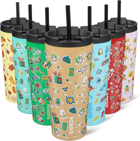 BJPKPK 22oz Tumbler With lid And Straw Stainless Steel Travel Coffee Mug Insulated Tumblers Cups,Spring Party Brown