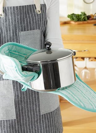 DII Double Strip Chef Kitchen Cooking & Baking Collection, Double Oven Mitt, 35x7.5, Aqua