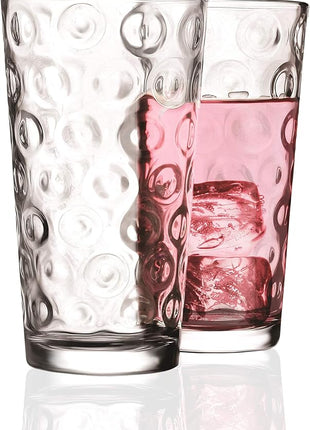 Circleware 40180 Circle Set of 4-15.7 oz Heavy Base Highball Drinking Glasses Tumblers Ice Tea Beverage Cups Glassware for Water, Juice, Beer, 4pc,