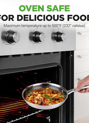 NutriChef 8" Stainless Steel Frying Pan - Triply Kitchenware Stir Fry Pan Kitchen Cookware w/DAKIN Etching Non-Stick Coating, Scratch-resistant Raised-up Honeycomb Fire Textured Pattern - NC3PL8