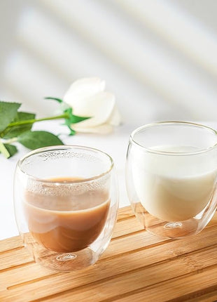 CNGLASS Double Wall Glass Espresso Cups 8.5oz,Insulated Clear Coffee Cup Set of 4