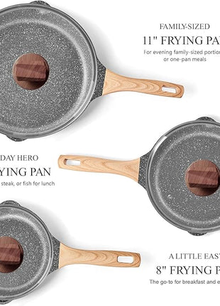 Non Stick Frying Pan Set with Lids, Granite Skillet Set, Egg Omelette Pans for Cooking Pan Set, No Toxic Kitchen Cookware Set Compatible with All Stovetops (Gas & Induction), PFOA Free, Gift