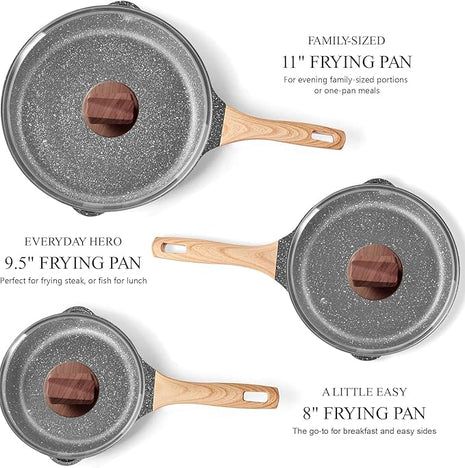 Non Stick Frying Pan Set with Lids, Granite Skillet Set, Egg Omelette Pans for Cooking Pan Set, No Toxic Kitchen Cookware Set Compatible with All Stovetops (Gas & Induction), PFOA Free, Gift