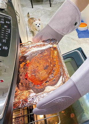 Professional Microwave Silicone Oven Mitts one Pair, Kitchen Mitten Set for Heat Resistant with 500 Degrees, Kitchen Gloves Pot Holder for BBQ Cooking Baking (Purple)