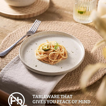 Famiware Meteor Plates and Bowls Sets for 4, 12 Pieces Dinnerware Sets, Microwave and Dishwasher Safe Dishes Set, Creamy White