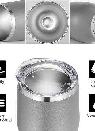 VEGOND Wine Tumblers Bulk 12 Pack, 12oz Stainless Steel Stemless Wine Glass with Lids and Straws, Double Wall Vacuum Insulated Tumbler Cup, Coffee Mug for Cold Hot Drinks