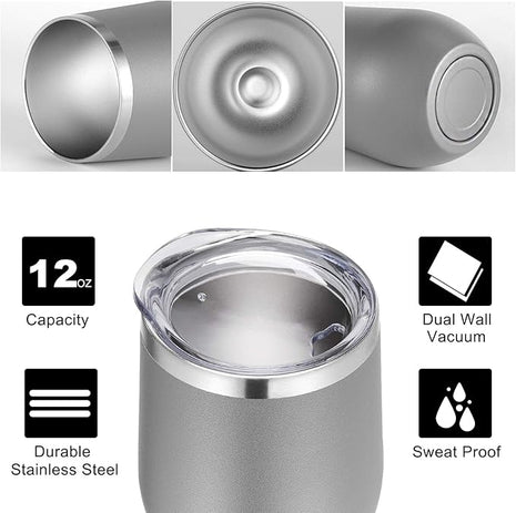 VEGOND Wine Tumblers Bulk 6 Pack, 12oz Stainless Steel Stemless Wine Glass with Lids and Straws, Double Wall Vacuum Insulated Tumbler Cup, Coffee Mug for Cold Hot Drinks