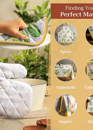 Maison d' Hermine Pot Holders Set 100% Cotton Heat Resistant Potholders 8" x 8" Hot Pads with Loop BBQ, Cooking, Baking, Grilling, Kitchen, Handling Hot Pans Spring/Summer (Pack of 2, Limoncello)