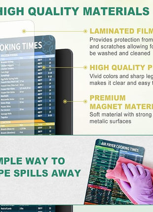 Air Fryer Magnetic Cheat Sheet Set, Cook Times Chart Air Fryer Accessories Magnet Sheet Quick Reference Guide for Cooking and Frying, Easy to Use, Excellent Kitchen Assistant