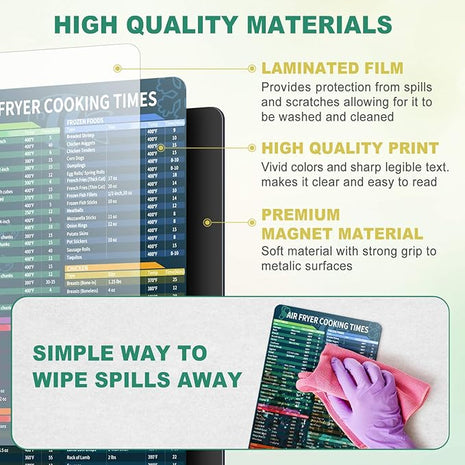Air Fryer Magnetic Cheat Sheet Set, Cook Times Chart Air Fryer Accessories Magnet Sheet Quick Reference Guide for Cooking and Frying, Easy to Use, Excellent Kitchen Assistant