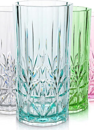 BELLAFORTE Shatterproof Tritan Tall Tumbler, Set of 4, 18oz - Myrtle Beach Drinking Glasses - Unbreakable Plastic Glasses Drinking for Gifting, Parties- BPA Free - Dishwasher Safe-Mix color