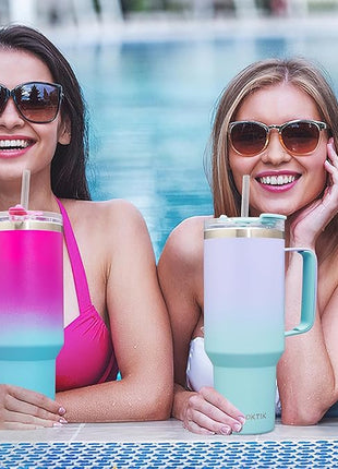 COKTIK 40 oz Tumbler With Handle and Straw Lid, Vacuum Insulated Travel Coffee Mug Stainless Steel Insulated Cup for Beverages, Leak-proof, Cupholder Friendly (Sweet Candy)