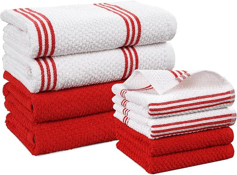 Casa Platino Dish Towels for Kitchen Drying Kitchen Towels – 8 Pc Durable Cotton Dish Towel Set – Designed for Vibrant Prep Routines and Seasonal Hosting – Red