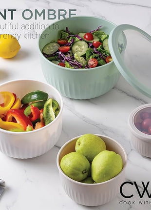 COOK WITH COLOR Prep Bowls with Lids- Wide and Deep Nesting Plastic Small Mixing Bowl Set with Lids, 12 Piece Set - Deep Bowls, Mint