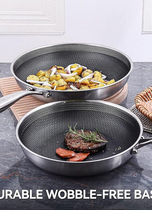 LOLYKITCH Frying Pan Set Nonstick, 8/10/12 Inch Stainless Steel Cookware Set Skillet with Detachable Handle, Induction & Oven Safe, Professional Non-Toxic PFOA Free Pans for Everyday Cooking