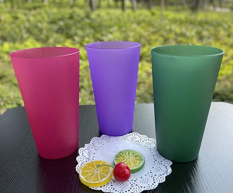 Premium 32-ounce Large Cups, Multicolor Plastic Tumblers BPA Free Set of 12 for Indoor Outdoor Use (Multicolors)