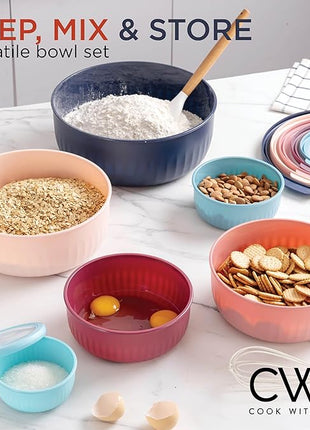 COOK WITH COLOR Prep Bowls with Lids- Wide and Deep Nesting Plastic Small Mixing Bowl Set with Lids, 12 Piece Set - Wide Bowls, Navy