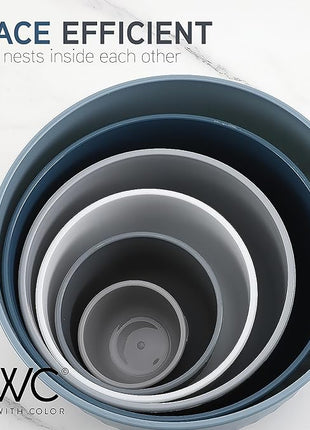 COOK WITH COLOR Prep Bowls with Lids- Wide and Deep Nesting Plastic Small Mixing Bowl Set with Lids, 12 Piece Set - Deep Bowls, Blue/Grey