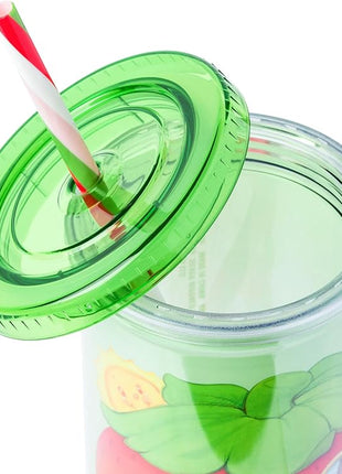 Silver Buffalo Strawberry Shortcake Strawberry House Plastic Tall Cold Cup with Lid and Straw, 20 Ounces