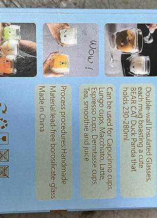 Bear Cute Mugs Kawaii Double Wall Glass Coffee Tea Mill Yogurt Cup Funny Novelty Gift for Women Her Friends Office Birthday Christmas