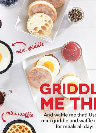 DASH Mini Maker Waffle Maker + Griddle, 2-Pack Griddle + Waffle Iron - Red