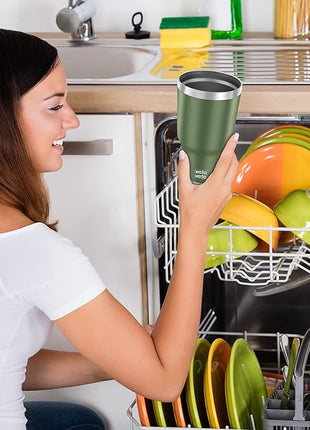 WETOWETO 30oz Stainless Steel Tumbler, Insulated Coffee Tumbler Cup with 2 Lids and 2 Straws, Double Walled Travel Coffee Mug for Hot & Cold Drinks (Army Green, 1 Pack)