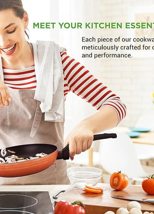 NutriChef Professional 12-Piece Brown Nonstick Cookware - PFOA/PFOS-Free, Heat Resistant Lacquer, Elegant Design, Multi-Sized Pots and Pans