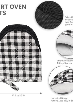 Qulable 1 Pair Short Oven Mitts - Silicone Kitchen Oven Gloves High Heat Resistant 500℉, Mini Oven Mits with Non-Slip Grip Surfaces and Hanging Loop for BBQ, Baking, Cooking and Grilling