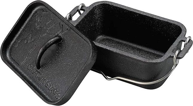 Captain Stag UG-3062 Dutch Oven, Iron Casting, Square Shape, Mini Dutch Oven, Width 8.1 x Depth 5.1 x Height 3.5 inches (205 x 130 x 90 mm), Full Water Capacity: 25.5 fl oz (750 ml), No Seasoning